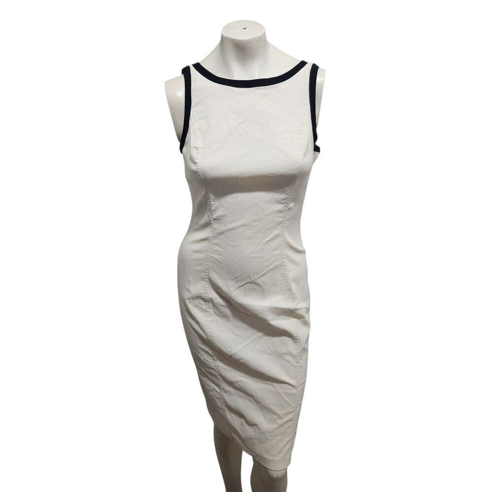 Express White Black Trim‎ Sheath Dress 9/10 Sleeveless Minimalist Career